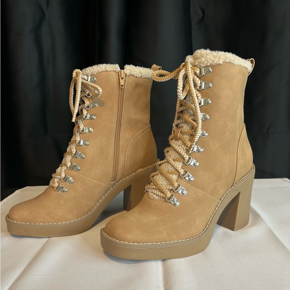 Dolce Vita Tan Heeled Lace-Up Boots - Picture 2 of 9